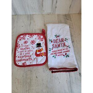 Hallmark‎ dear Santa dish cloth oven mitt set home decor xmas
